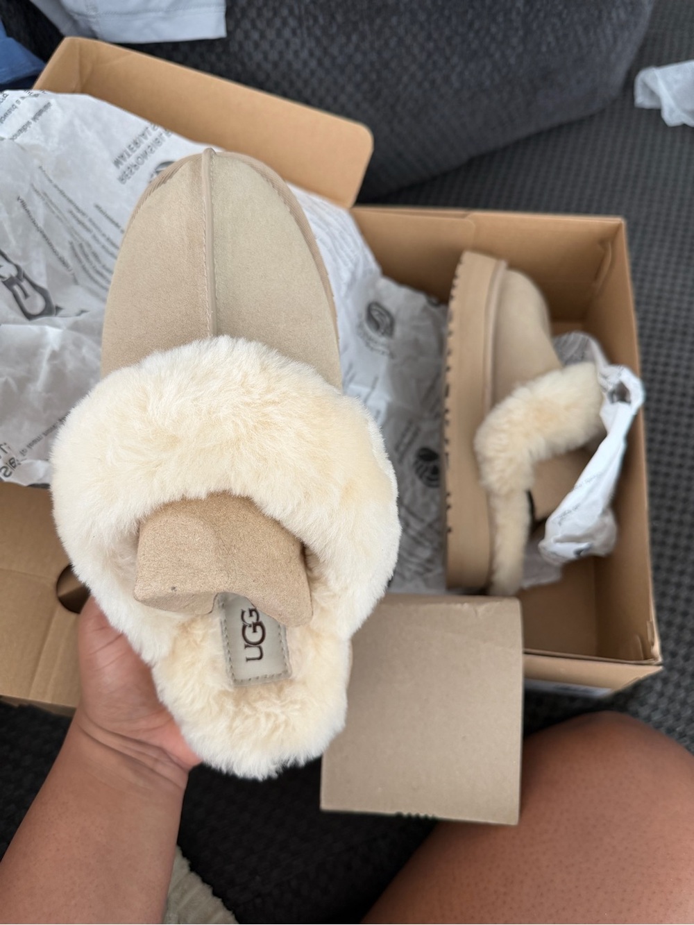 UGG Chestnut Suede Shearling-Lined Slip-On Mule
